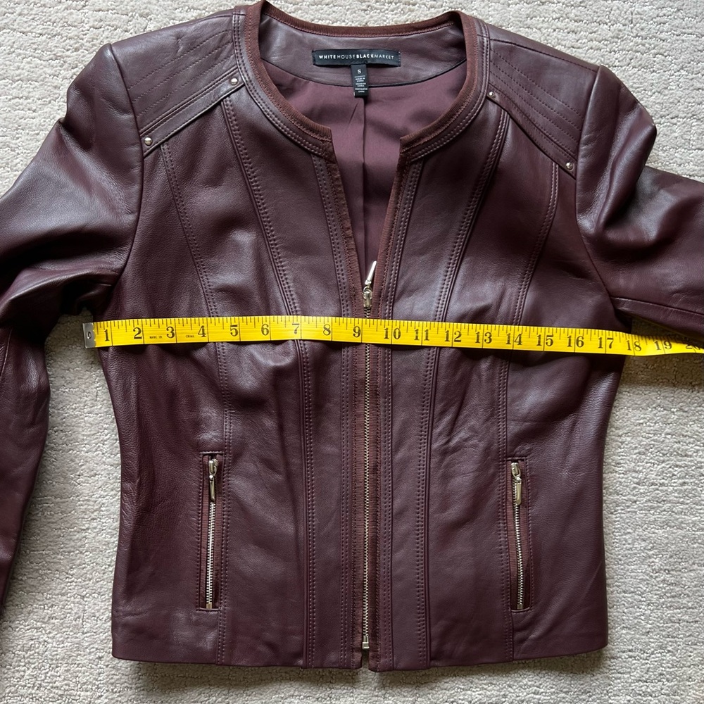 White House Black Market Burgundy Leather Jacket, Size Small - Picture 8 of 9